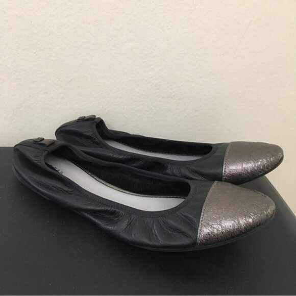 Rudsak Black Leather Metallic Cap Toe Ballerina Flats - Picture 2 of 9
